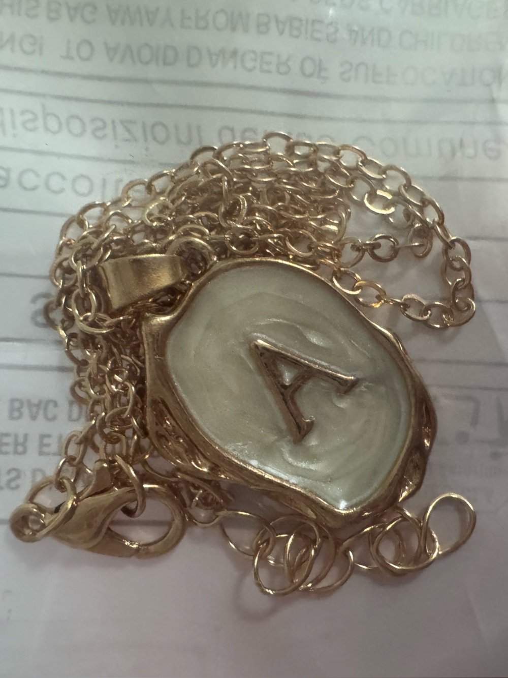 Gold Initial A Pendant Necklace with Cream Enamel Accent